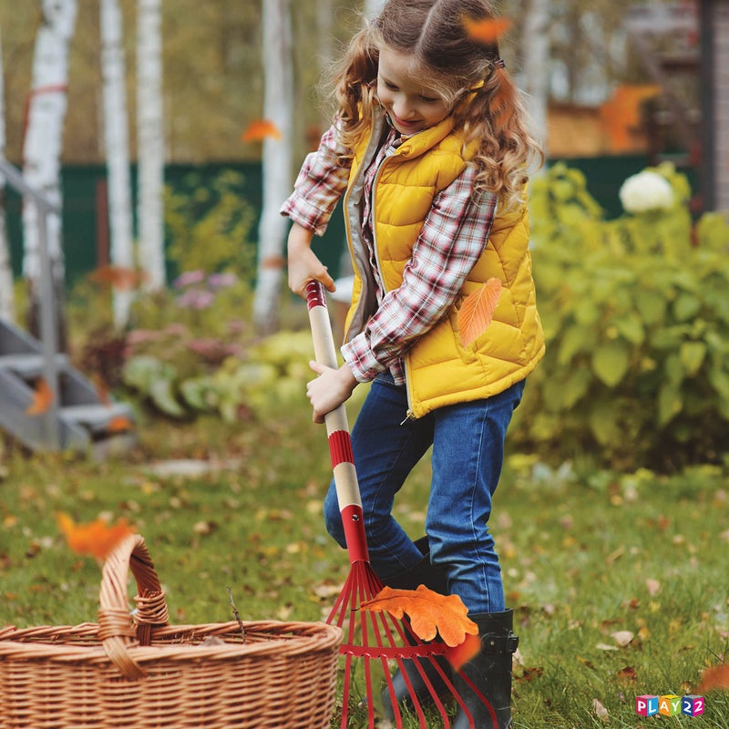 Play22 Kids Garden Tool Set Toy 4-Piece - Shovel, Rake, Hoe, Leaf Rake, Wooden Gardening Tools for Kids Best Outdoor Toys Gift for Boys and Girls - Image 3